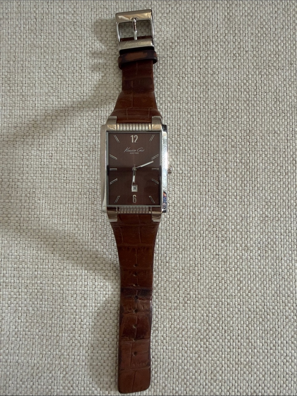 Kenneth Cole Brown Croc-Embossed Leather Watch Strap